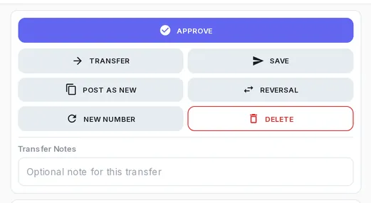 The approve button and the other actions on an invoice