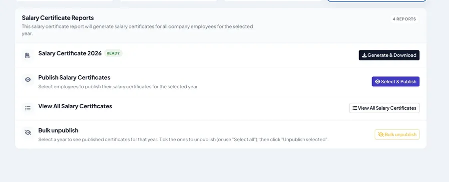 Salary certificates, generated and published
